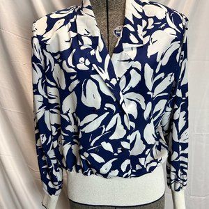 Vintage Castleberry / Isaacson's Atlanta Blue and White Floral Blouse Size 12